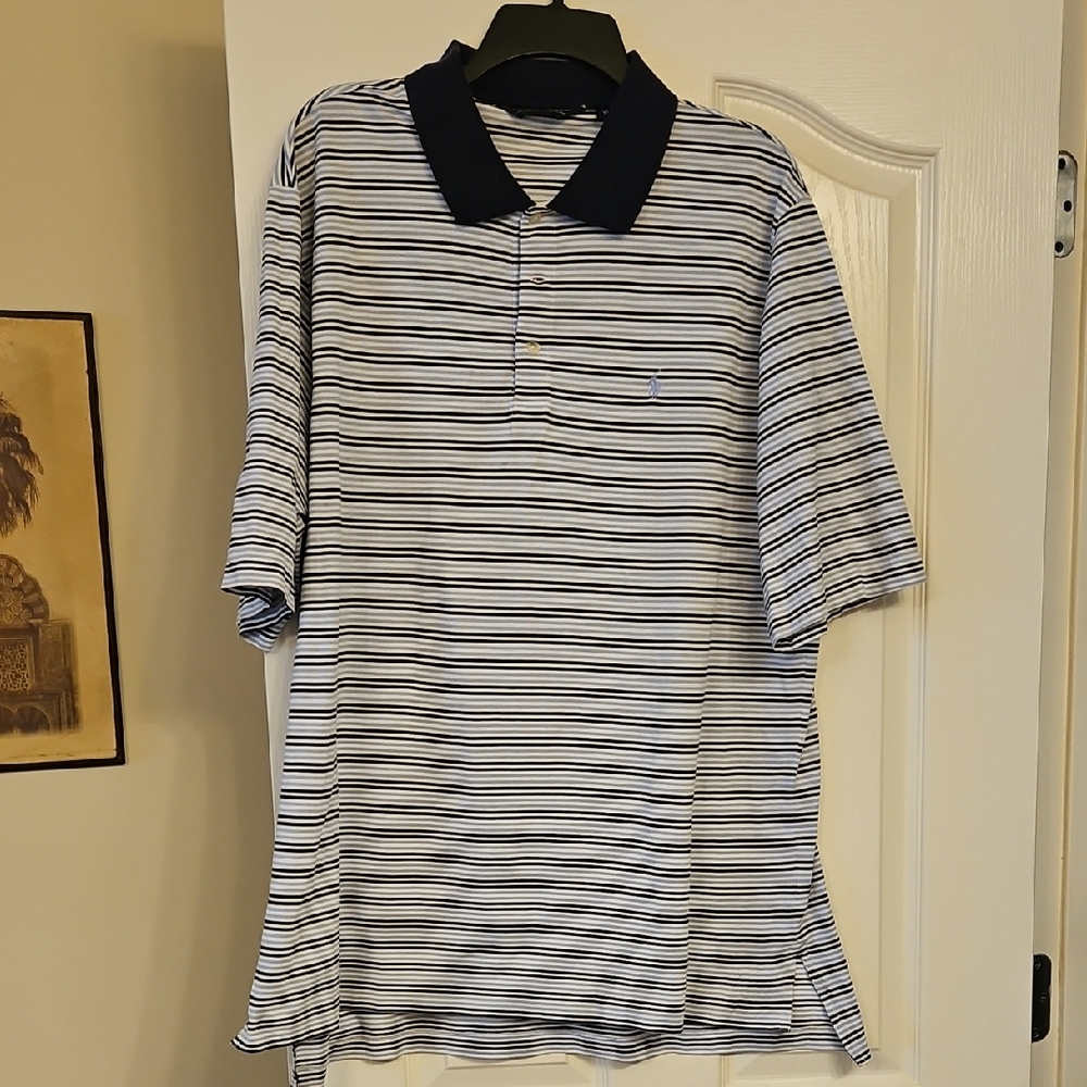 Polo by Ralph Lauren Blue and White Classic Polo Shirt